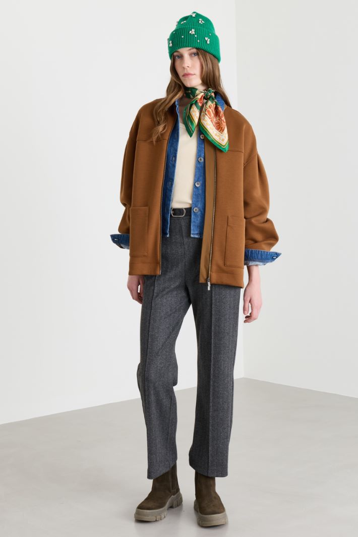 Zip-through Jersey Jacket - BROWN - Intrend