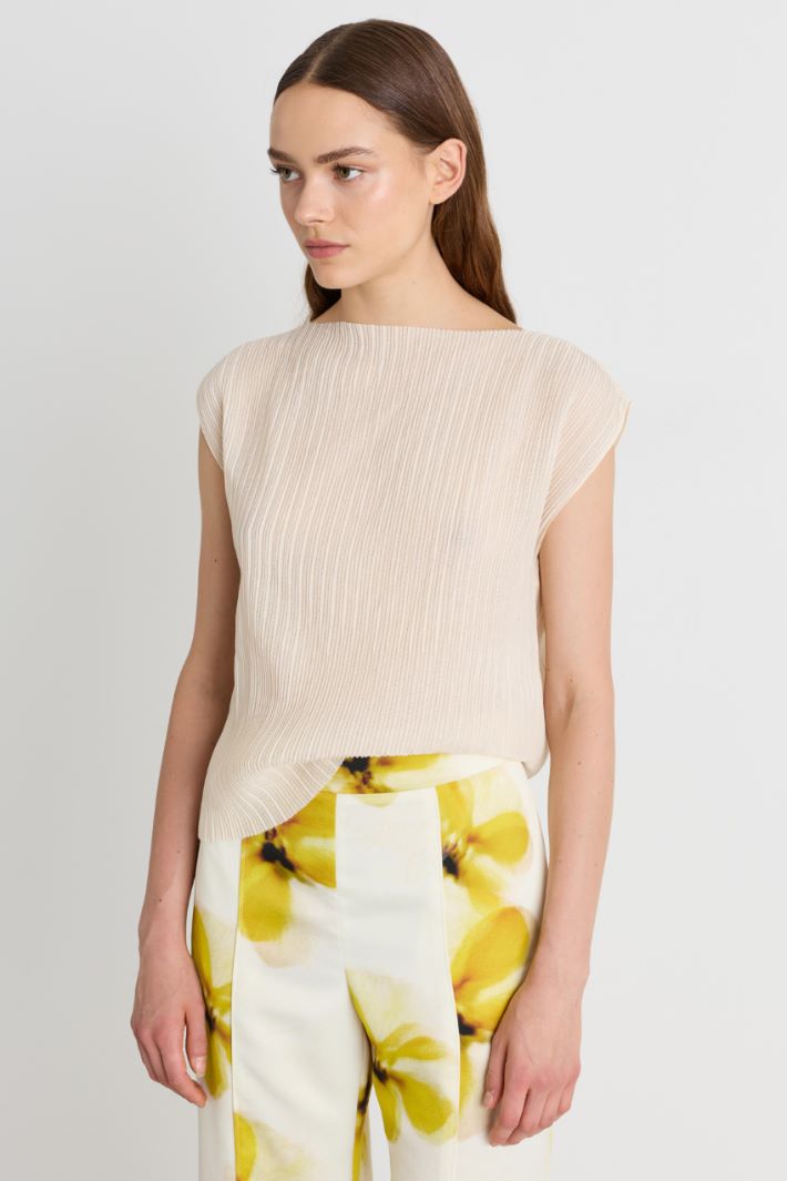 Top in jersey plissé - BIANCO - Intrend - 2