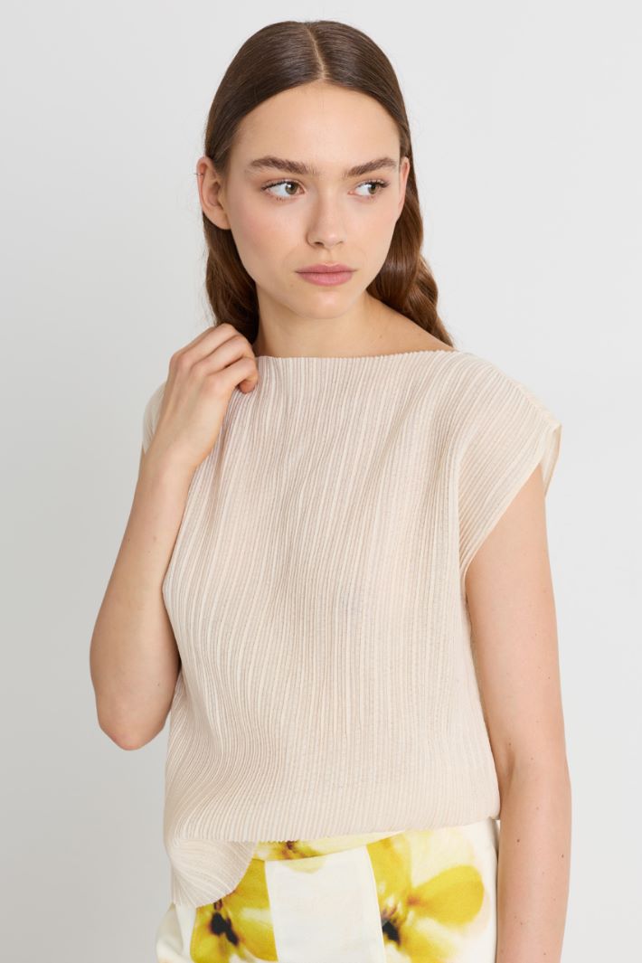 Top in jersey plissé - BIANCO - Intrend - 3