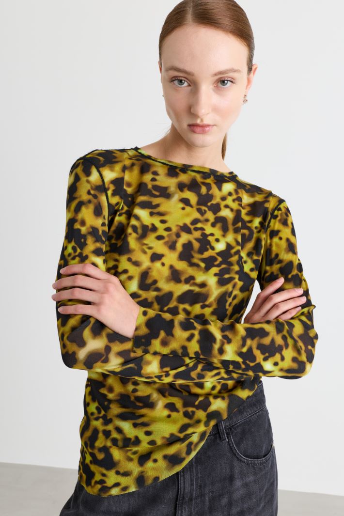 T-shirt in jersey tulle - GIALLO - Intrend - 3
