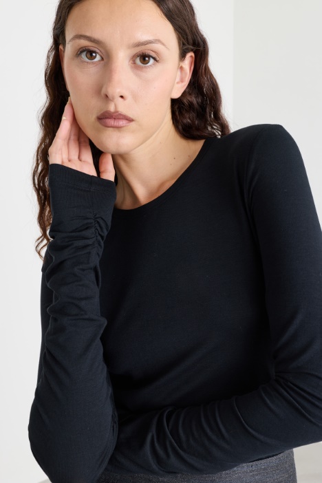 T-shirt in jersey di viscosa con drappeggi