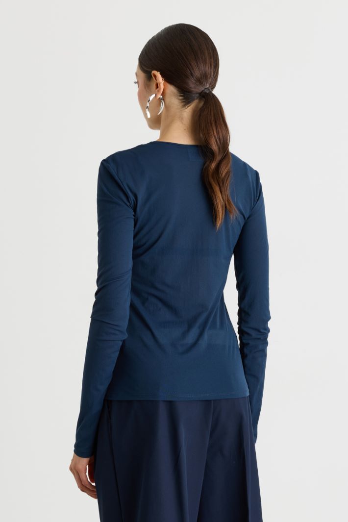 Slim-fit tulle jersey top - BLUE - Intrend - 4