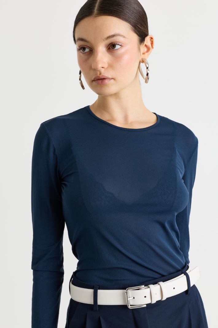 Slim-fit tulle jersey top - BLUE - Intrend - 2