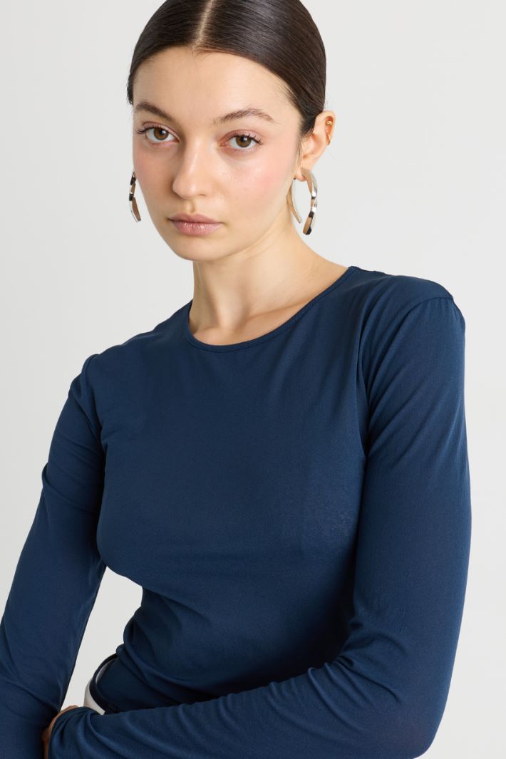 Slim-fit tulle jersey top - BLUE - Intrend - 3