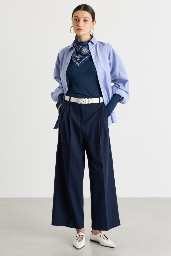 Slim-fit tulle jersey top - BLUE - Intrend