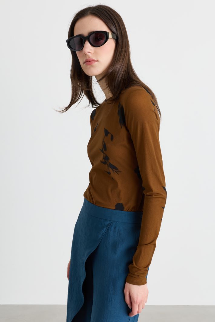 Top slim in jersey tulle - MARRONE - Intrend - 2