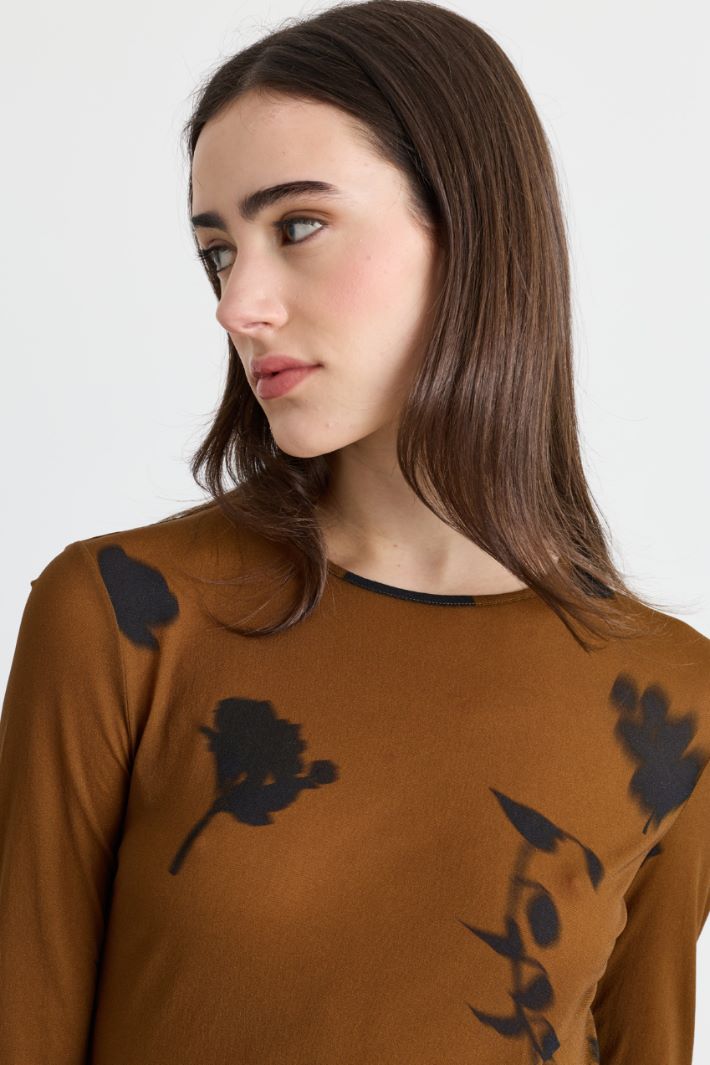 Top slim in jersey tulle - MARRONE - Intrend - 3
