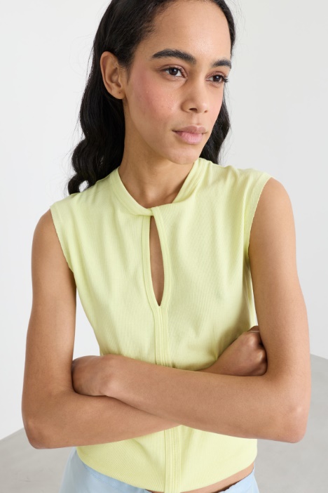 Top cut-out in cotone stretch a costine