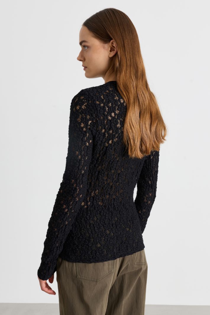 Top in pizzo cloqué stretch - NERO - Intrend - 4