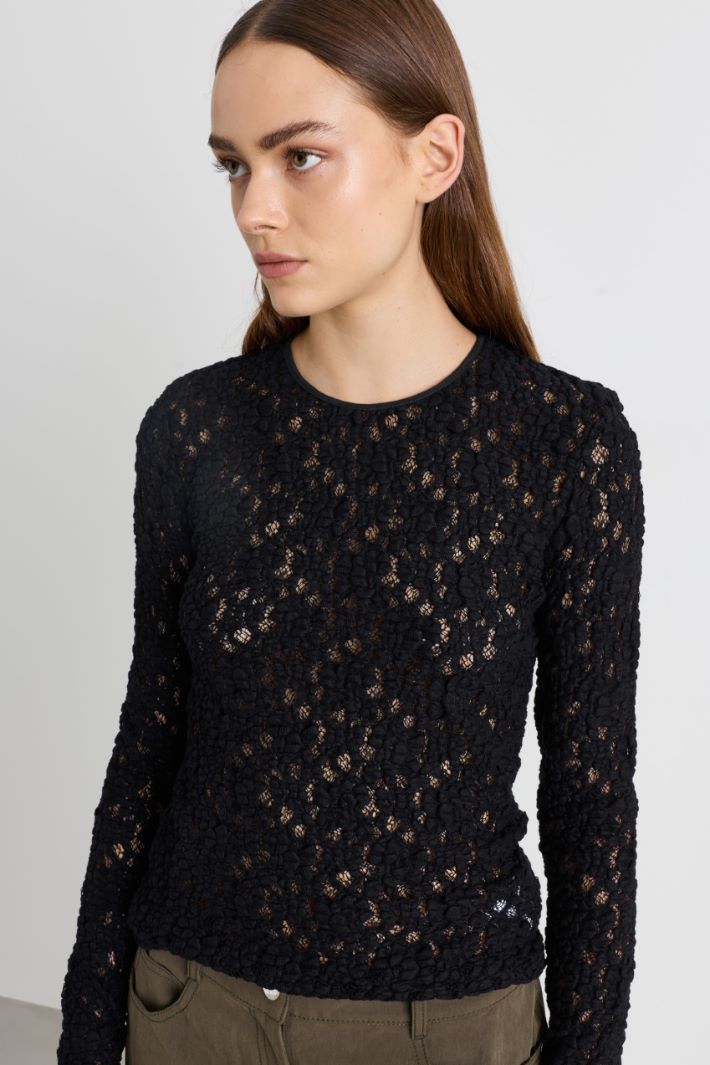 Top in pizzo cloqué stretch - NERO - Intrend - 3