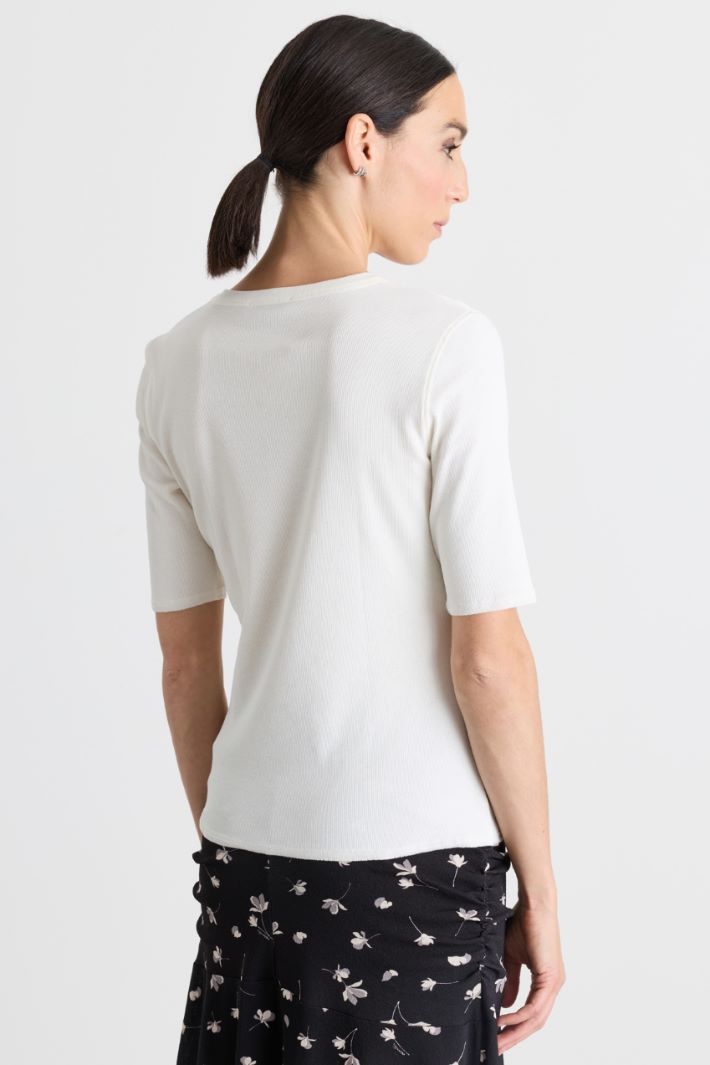 T-shirt con cut-out a costine - BIANCO - Intrend - 4