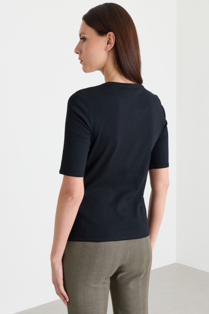 T-shirt con cut-out a costine - NERO - Intrend - 4