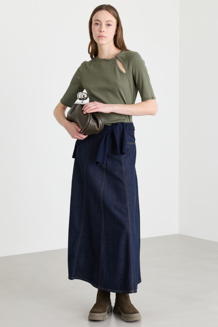 T-shirt con cut-out a costine - VERDE - Intrend