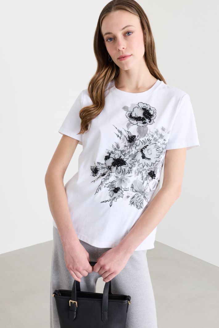 T-shirt in jersey con ricami - BIANCO GRIGIO - Intrend - 2