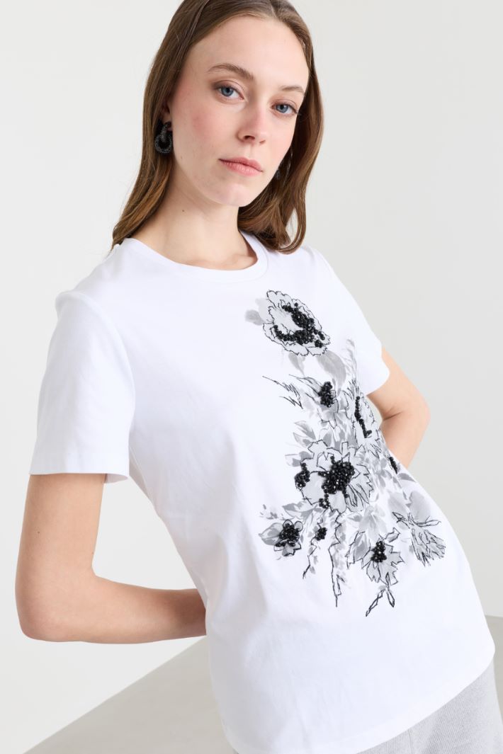 T-shirt in jersey con ricami - BIANCO GRIGIO - Intrend - 3