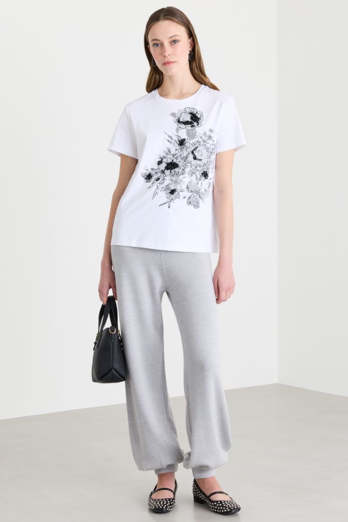 T-shirt in jersey con ricami - BIANCO GRIGIO - Intrend