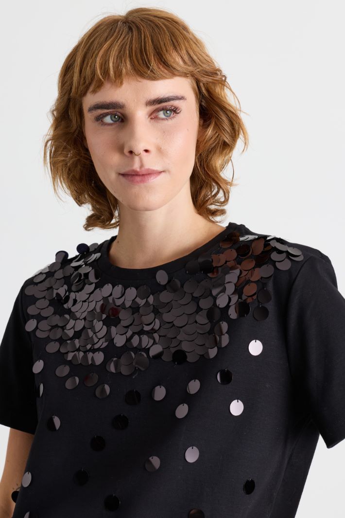 T-shirt in jersey con ricami - NERO - Intrend - 3