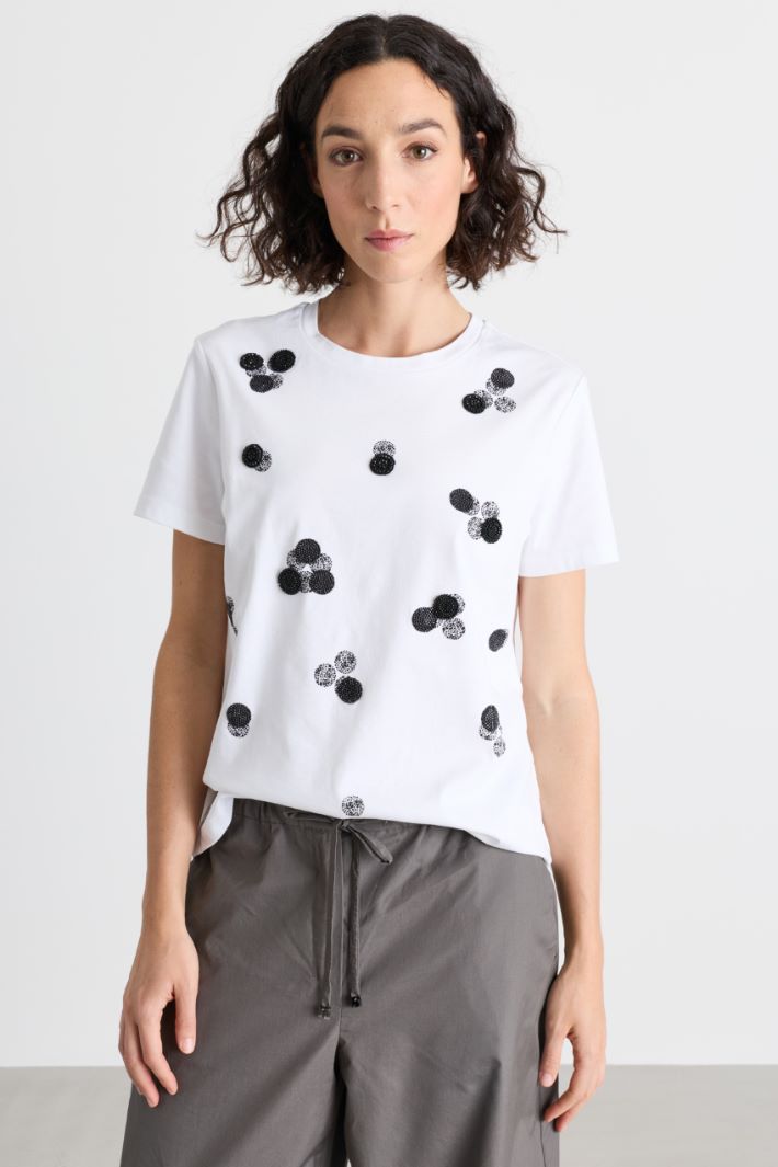 T-shirt in jersey con ricami - BIANCO NERO - Intrend - 2