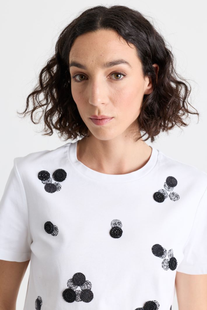 T-shirt in jersey con ricami - BIANCO NERO - Intrend - 3