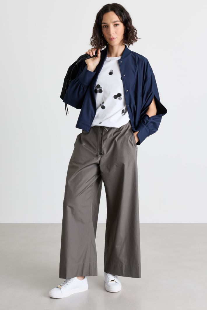 T-shirt in jersey con ricami - BIANCO NERO - Intrend