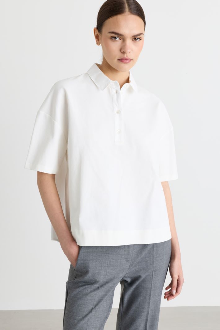 Blusa in jersey e raso - BIANCO - Intrend - 2
