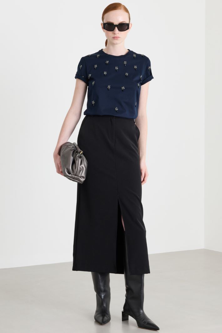 T-shirt con ricami - BLU - Intrend