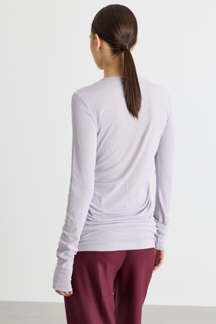 T-shirt in jersey con drappeggio - LILLA - Intrend - 4