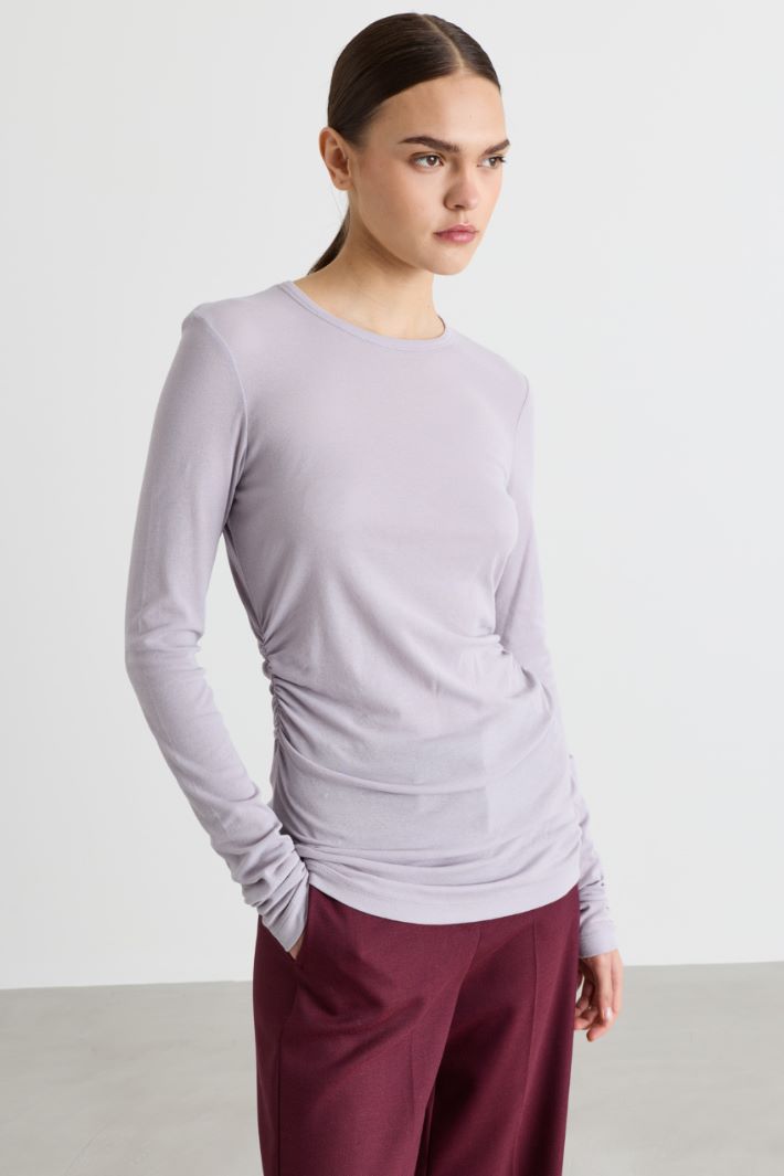 T-shirt in jersey con drappeggio - LILLA - Intrend - 2