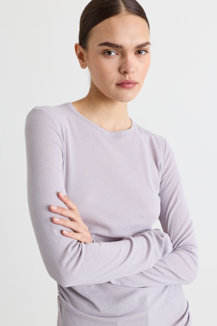 T-shirt in jersey con drappeggio - LILLA - Intrend - 3
