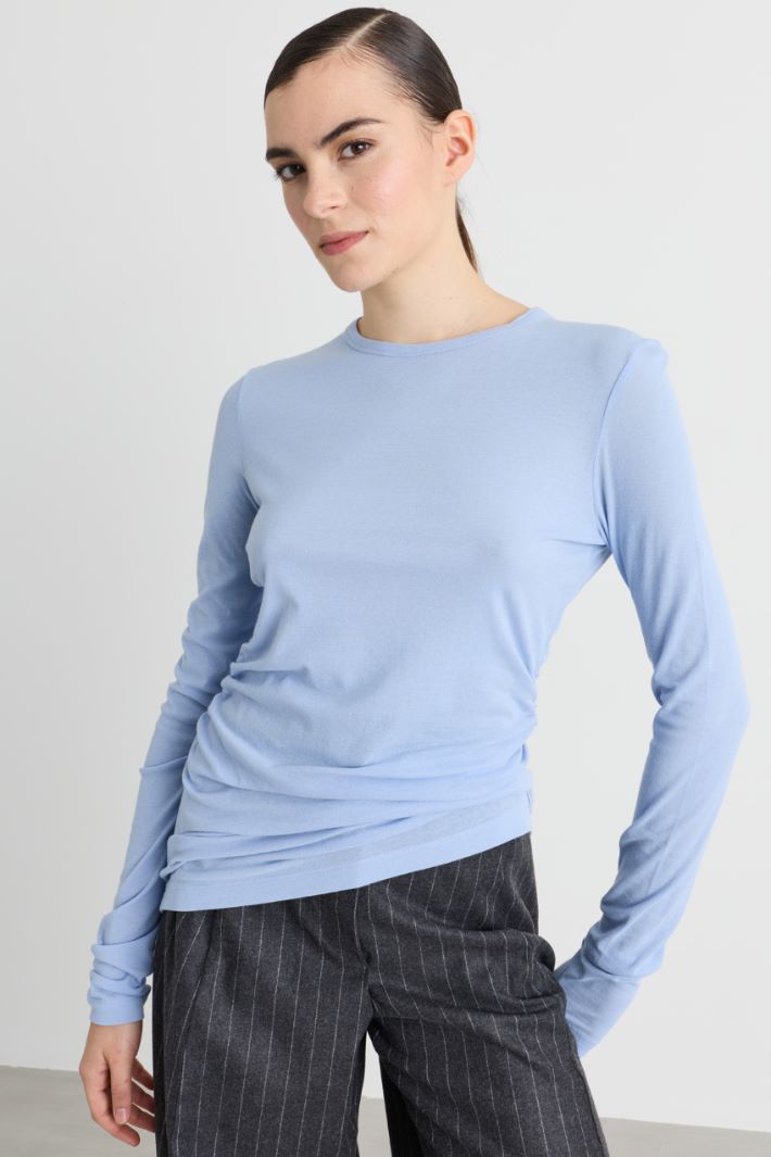 T-shirt in jersey con drappeggio - AZZURRO - Intrend - 2