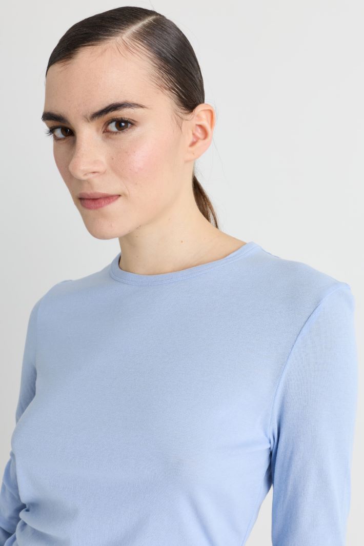 T-shirt in jersey con drappeggio - AZZURRO - Intrend - 3