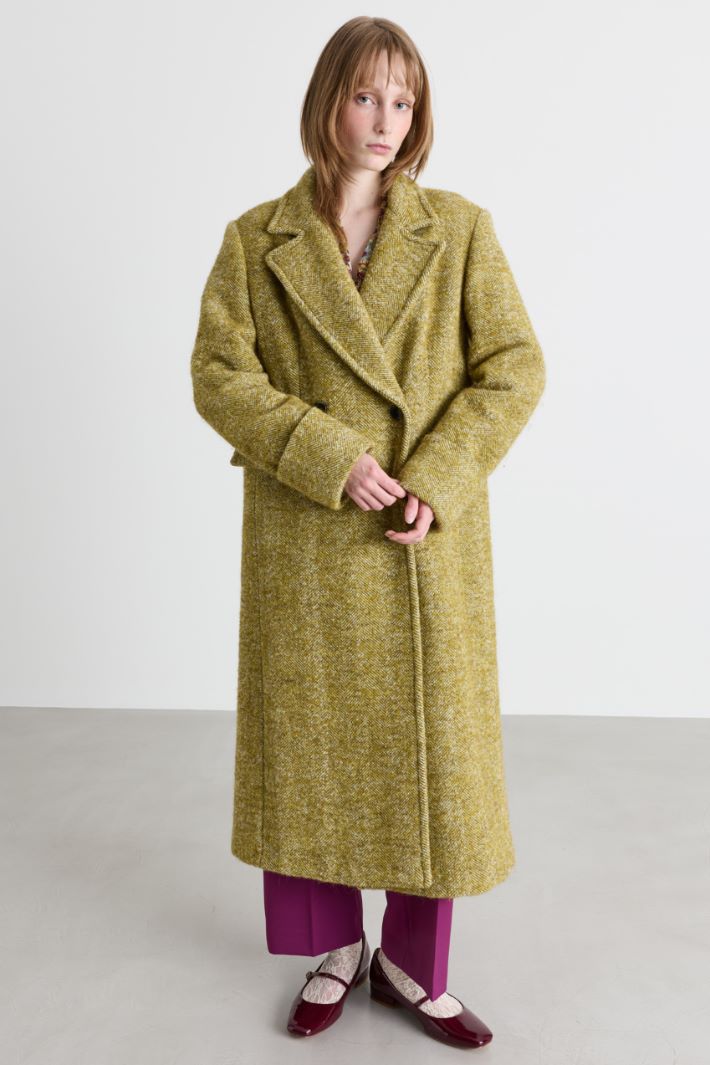 Double-breasted bouclé coat - GREEN - Intrend - 2