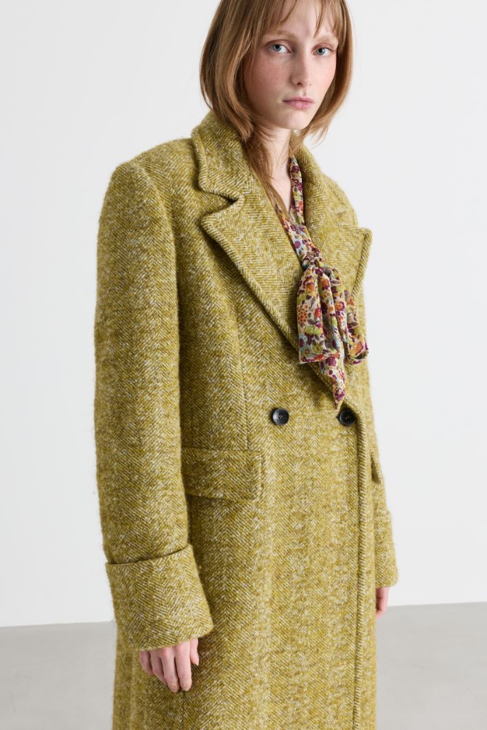 Double-breasted bouclé coat - GREEN - Intrend - 3