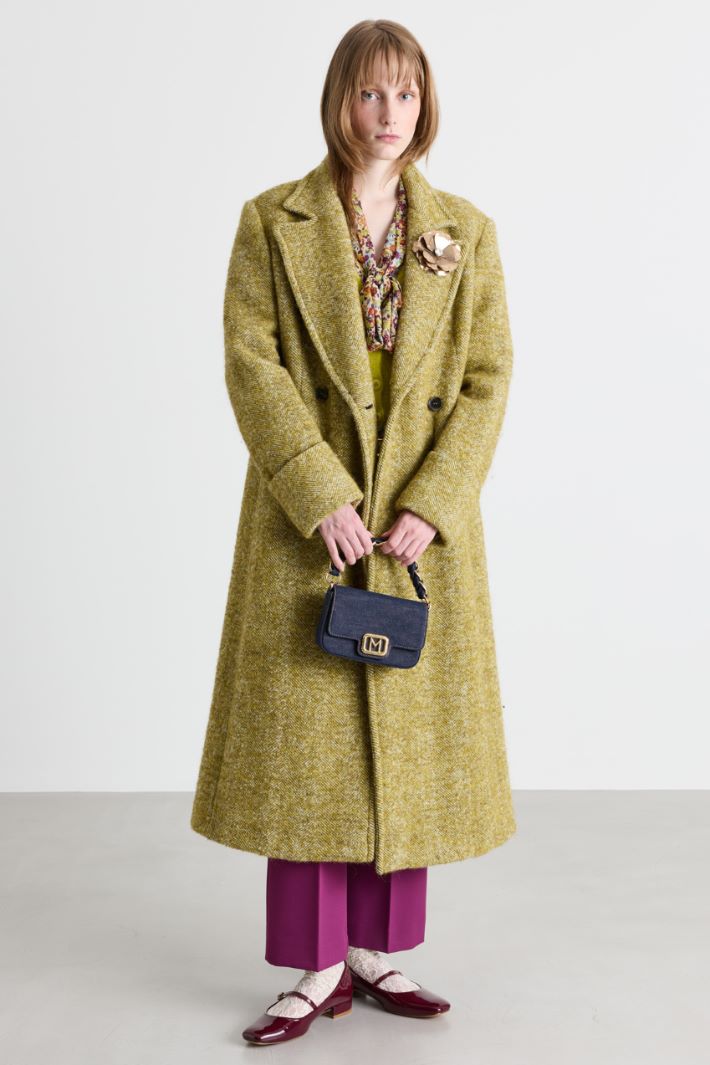 Double-breasted bouclé coat - GREEN - Intrend
