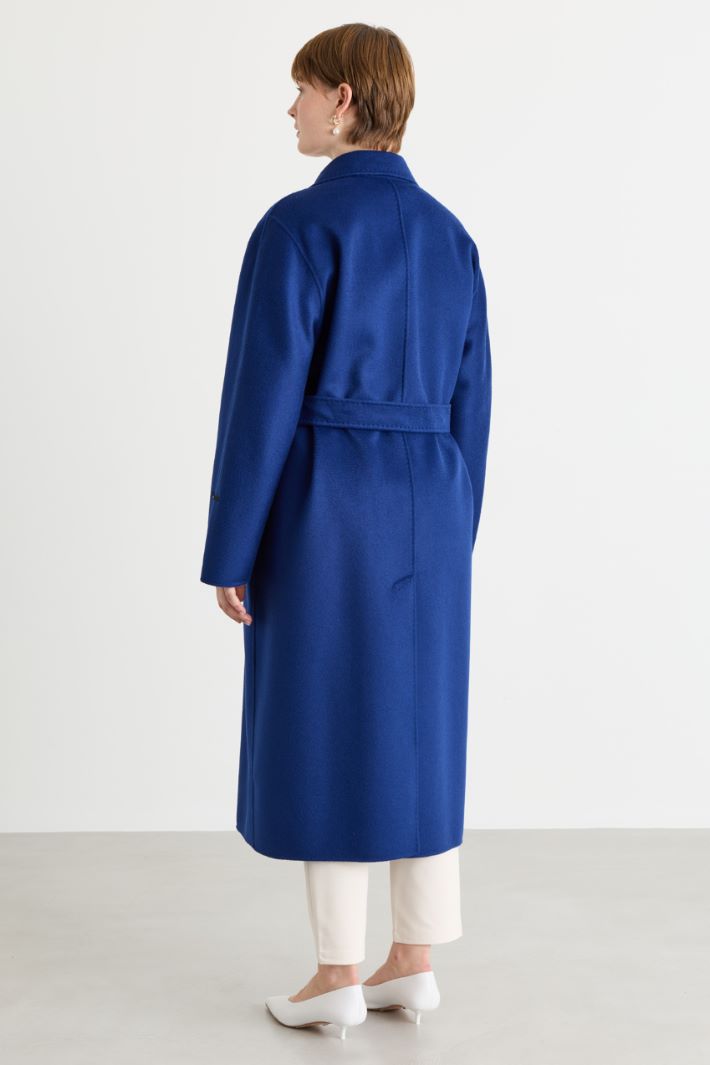 Belted double-faced wool coat - BLUE - Intrend - 4