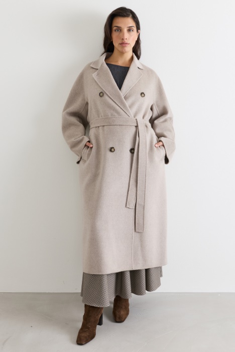 Cappotto in double di lana con cintura