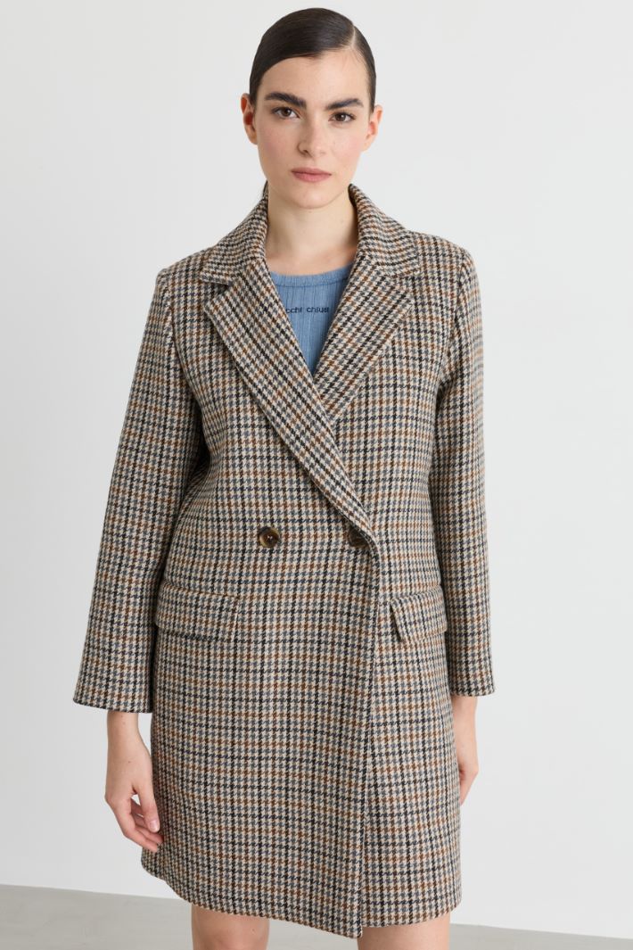 Houndstooth Double-Breasted Coat - CAMEL - Intrend - 2