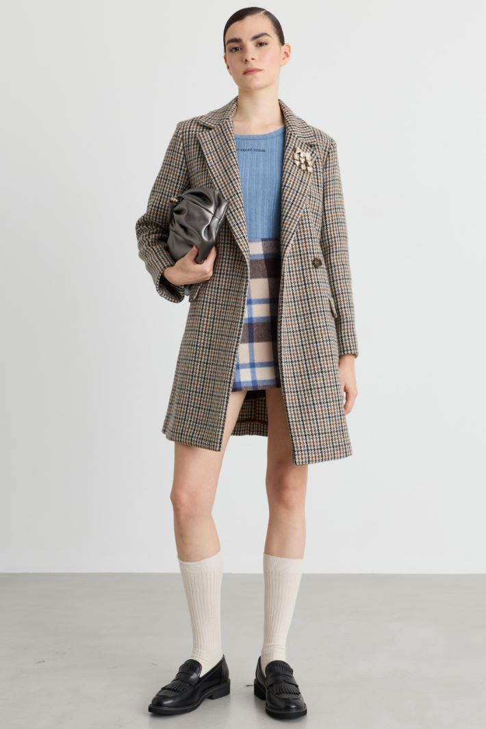 Houndstooth Double-Breasted Coat - CAMEL - Intrend