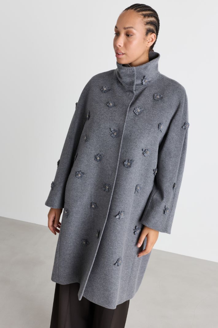 Cappotto in double con ricamo floreale - GRIGIO - Intrend - 2
