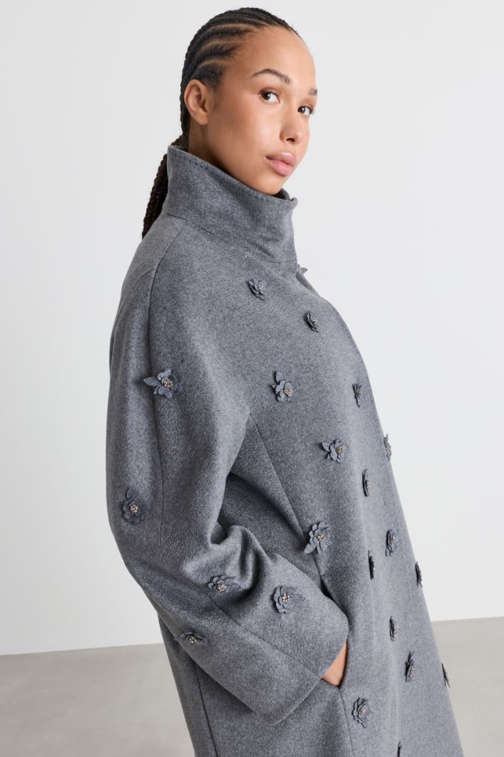 Cappotto in double con ricamo floreale - GRIGIO - Intrend - 3