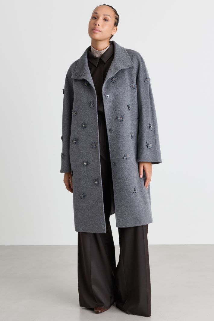 Cappotto in double con ricamo floreale - GRIGIO - Intrend