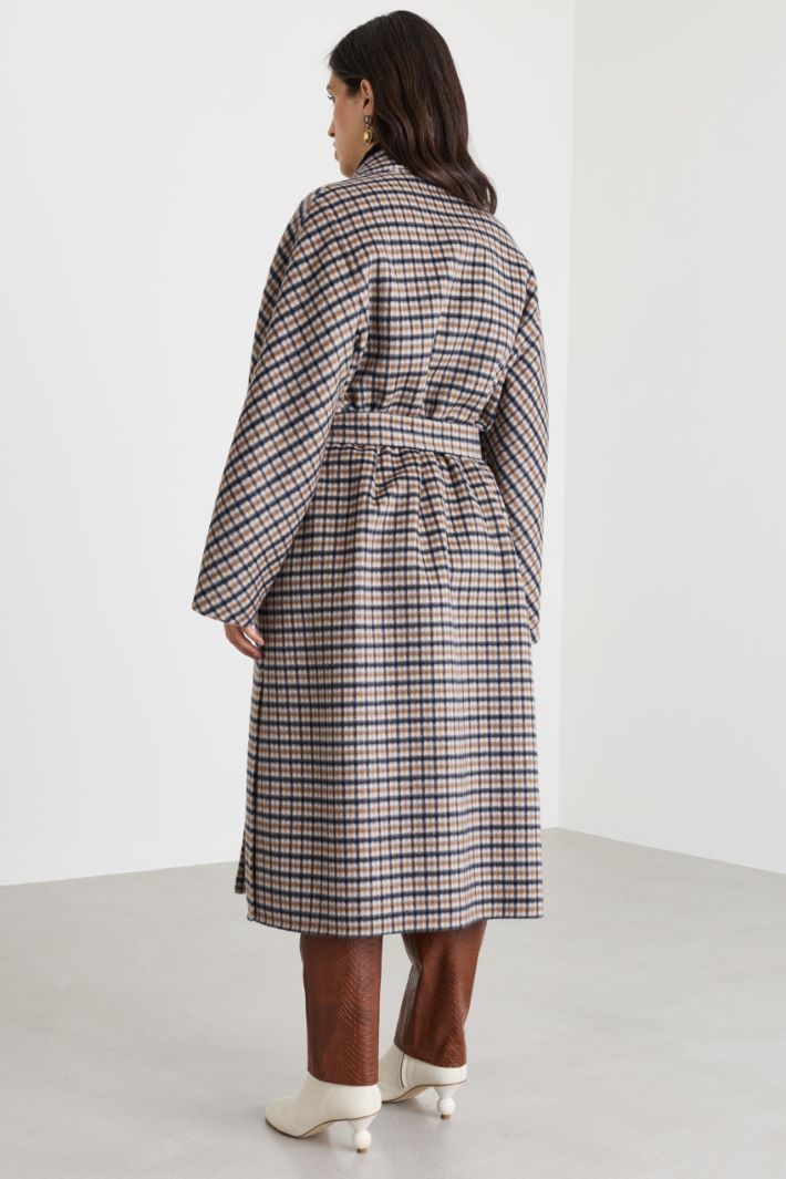 Check Double-Faced Coat - CAMEL BLACK - Intrend - 4