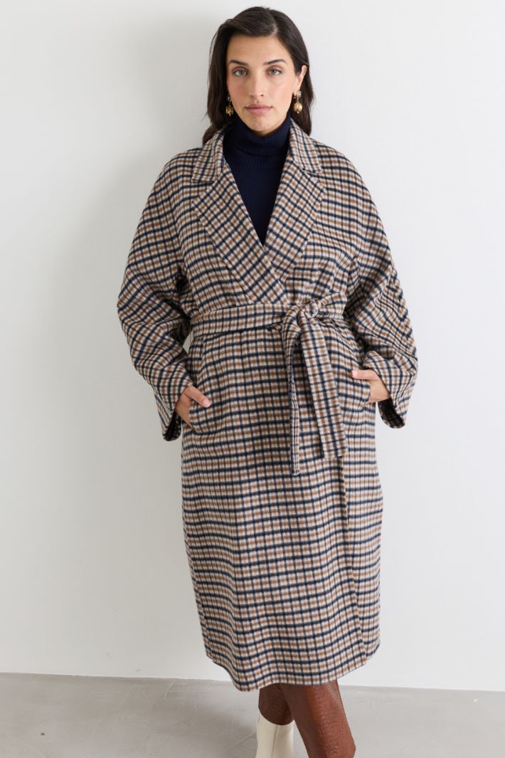 Check Double-Faced Coat - CAMEL BLACK - Intrend - 2
