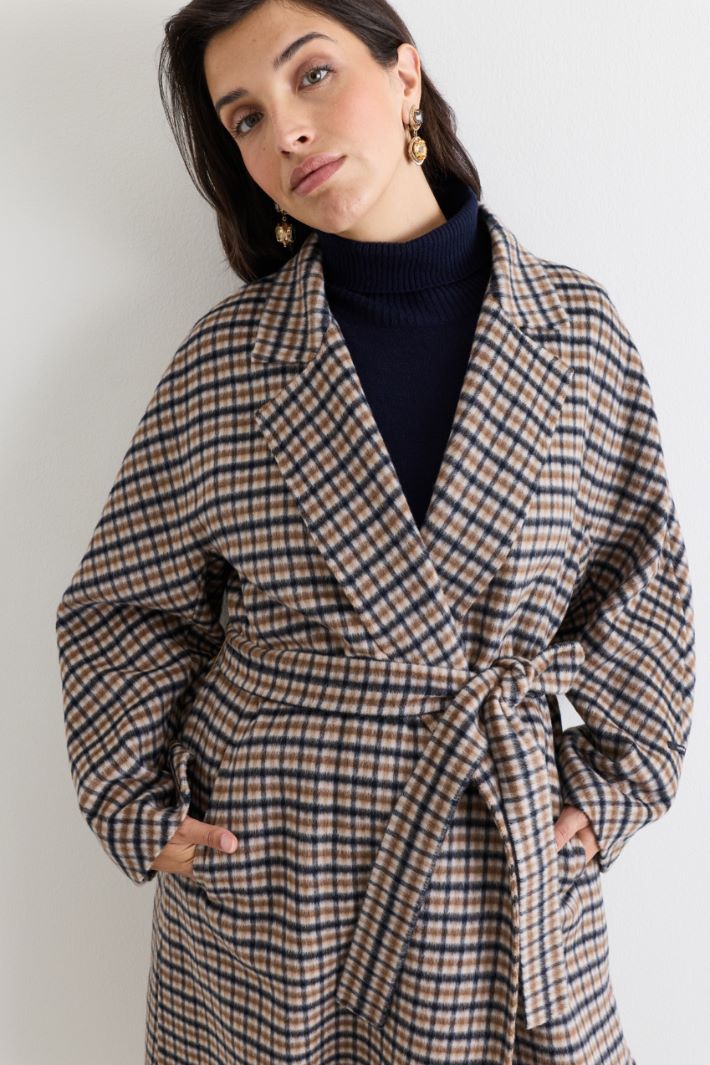 Check Double-Faced Coat - CAMEL BLACK - Intrend - 3