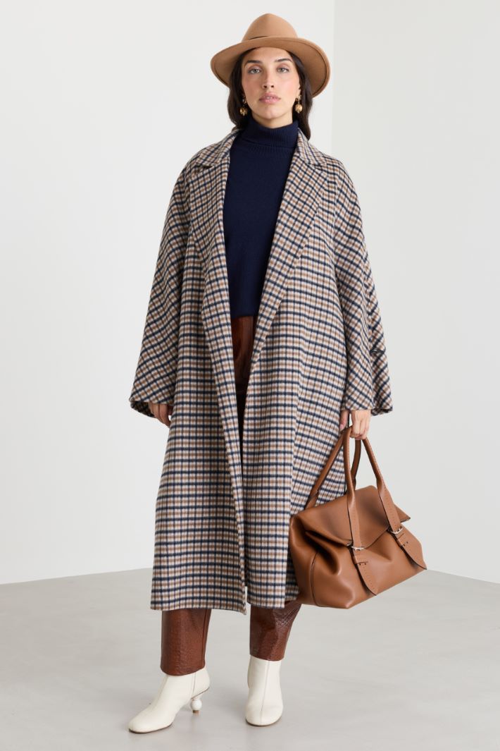 Check Double-Faced Coat - CAMEL BLACK - Intrend