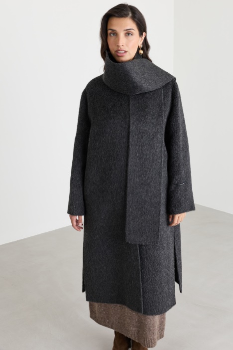 Cappotto in double di lana e alpaca con sciarpa