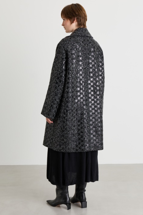 Cappotto in bouclé di misto lana con paillettes