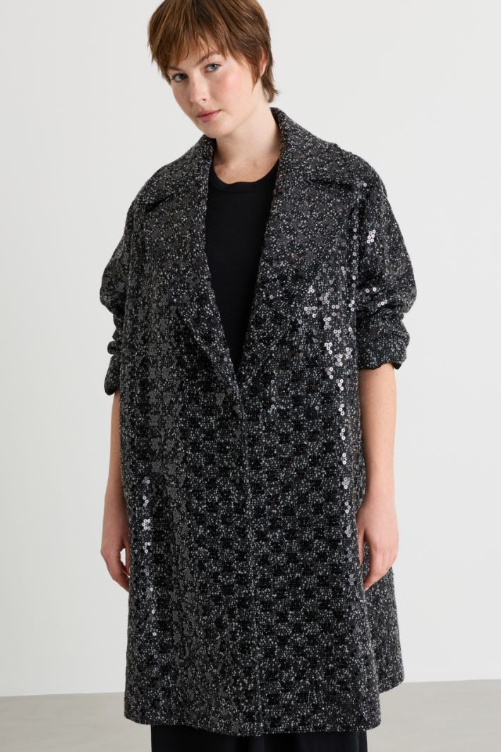 Cappotto in bouclé con paillettes - NERO - Intrend - 2