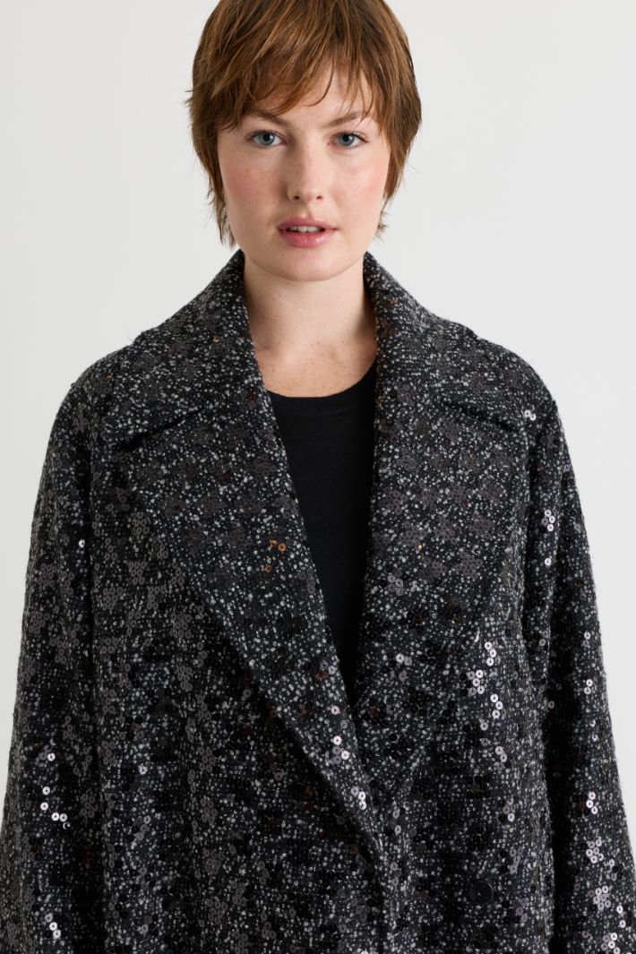 Cappotto in bouclé con paillettes - NERO - Intrend - 3