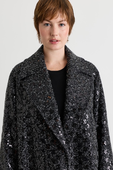 Cappotto in bouclé di misto lana con paillettes